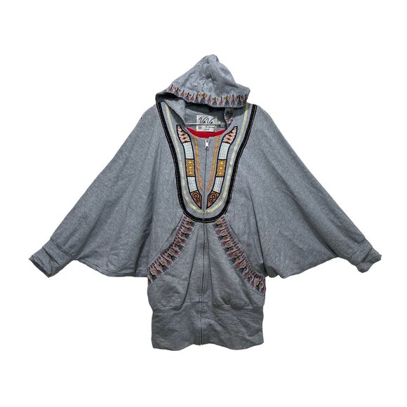 VAVA by Joy Han Floral Embroidery Jersey Hoodie Womens Medium Gray Hippy Boho - Picture 1 of 16